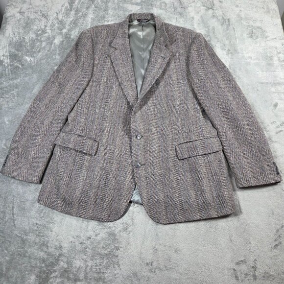 Vintage Woolrich Sport Coat Mens 46R Blue Herringbone Wool Tweed Blazer Jacket - Picture 1 of 11